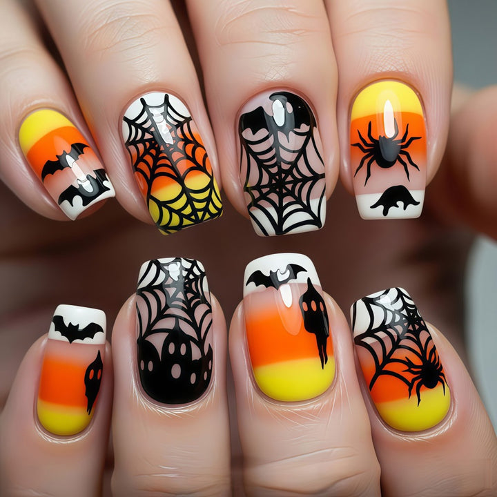 Creative Halloween-style artificial nails with spider and bat designs Kalsten