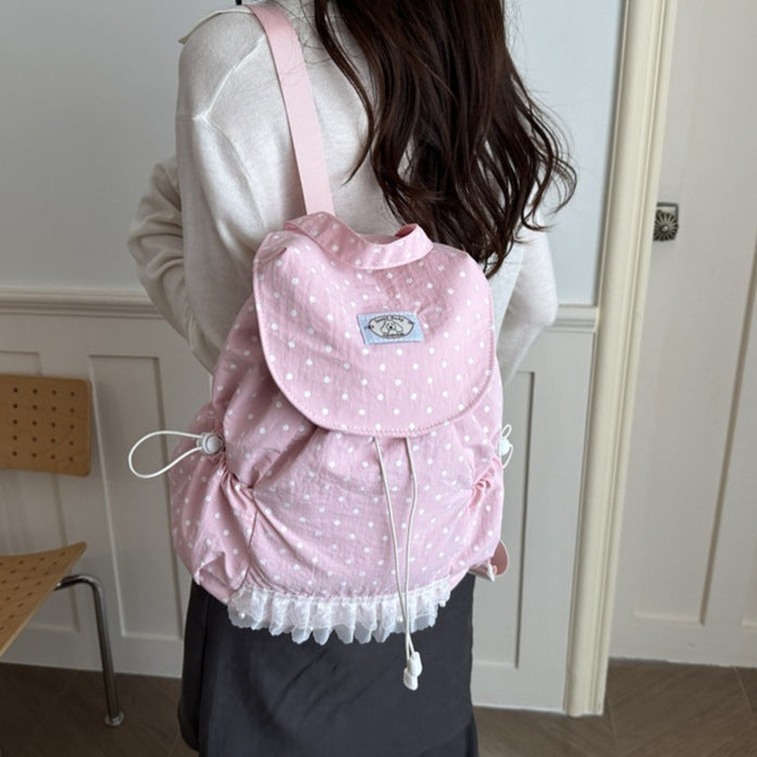 Charming Polka Dot Ruffled Backpack Kalsten