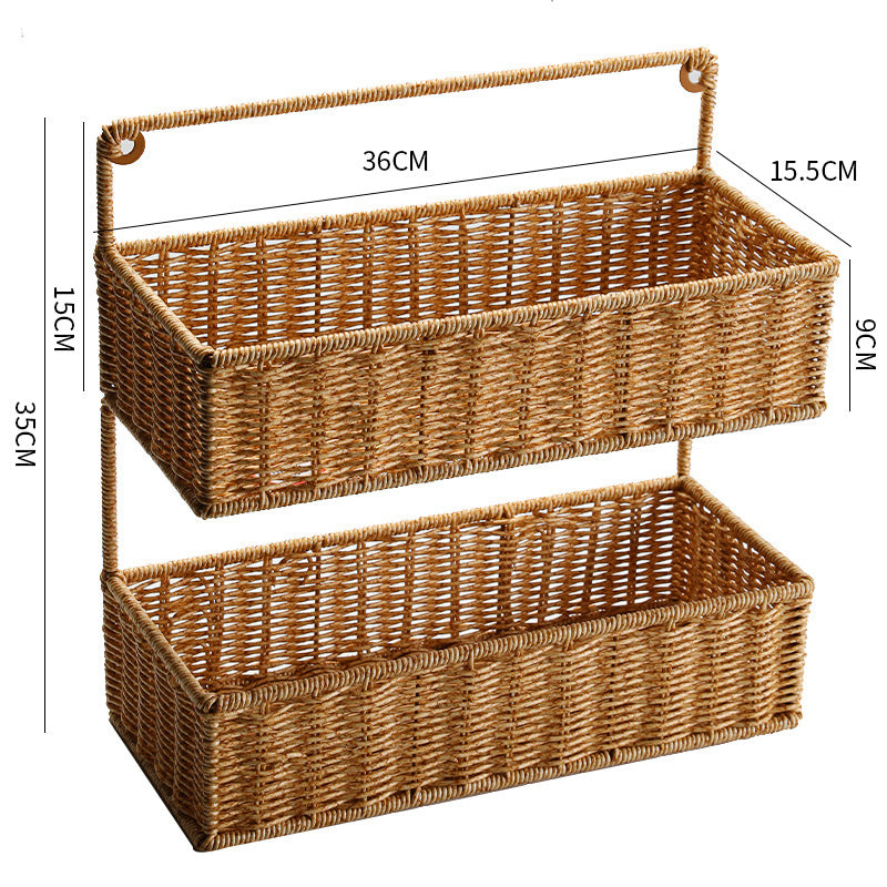 Double-Tier Woven Storage Basket with Handle Kalsten