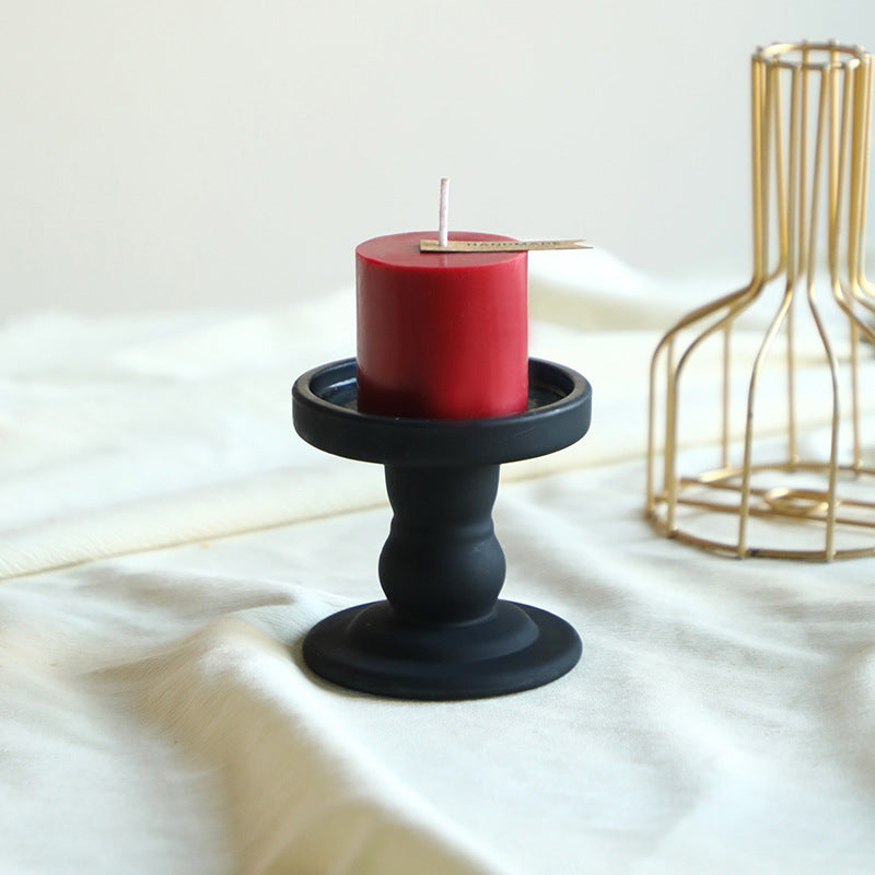 Short Pedestal Pillar Candle Holder with Wide Drip Tray