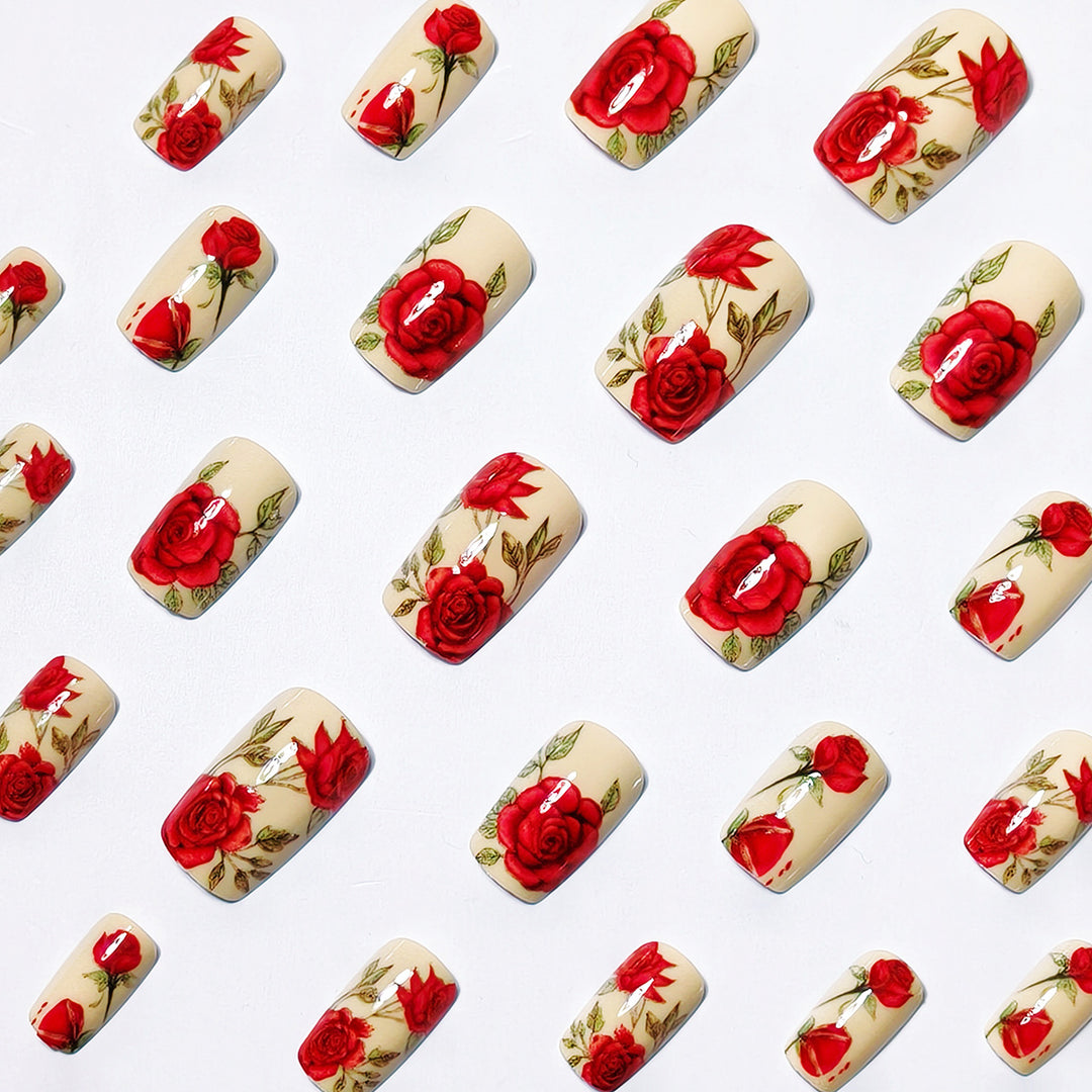 Artificial nails with romantic rose motifs Kalsten