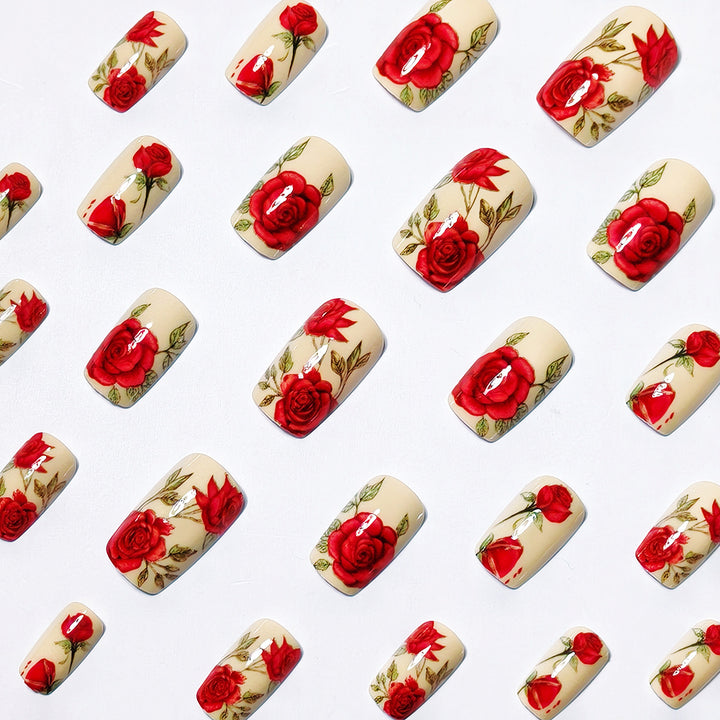Artificial nails with romantic rose motifs Kalsten