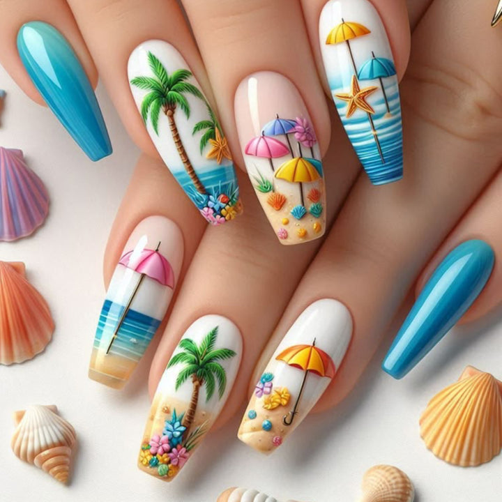 Tropical Beach-Inspired Nail Art Extensions Kalsten