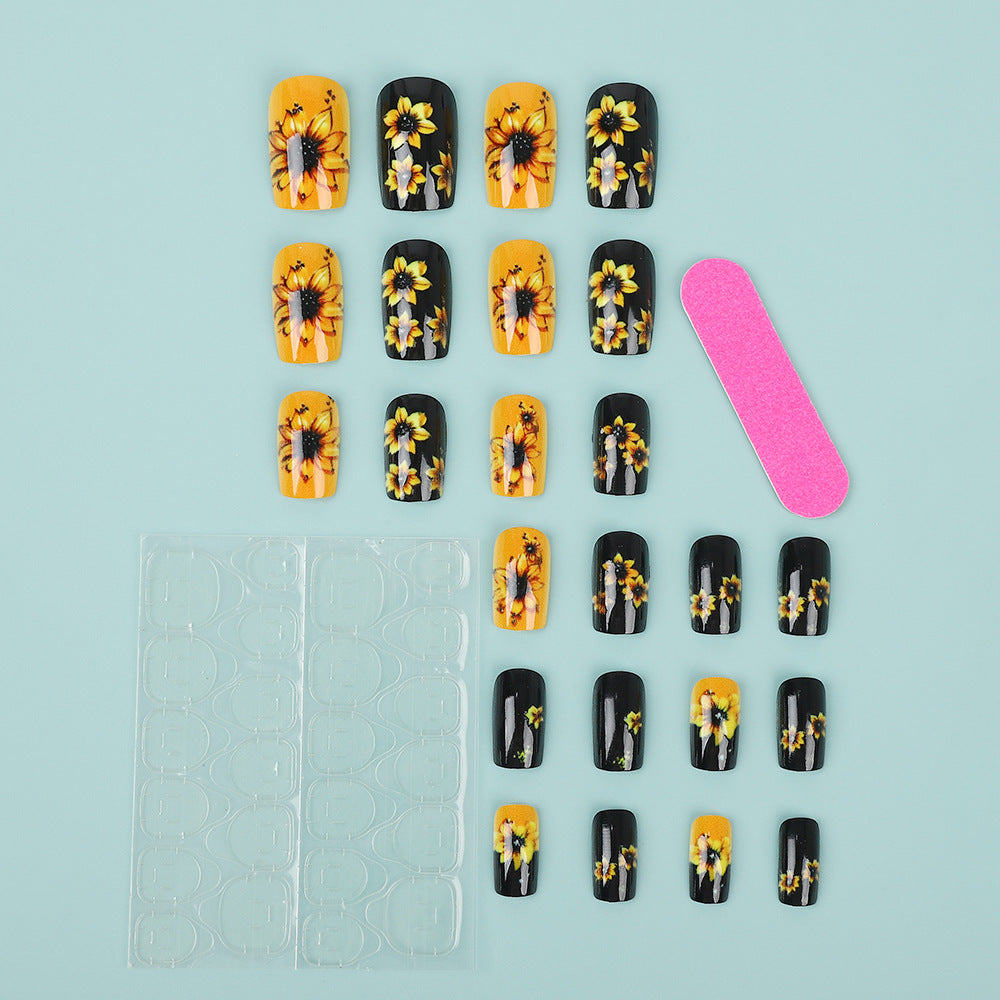 Artificial nails in floral design with sunflower motif Kalsten