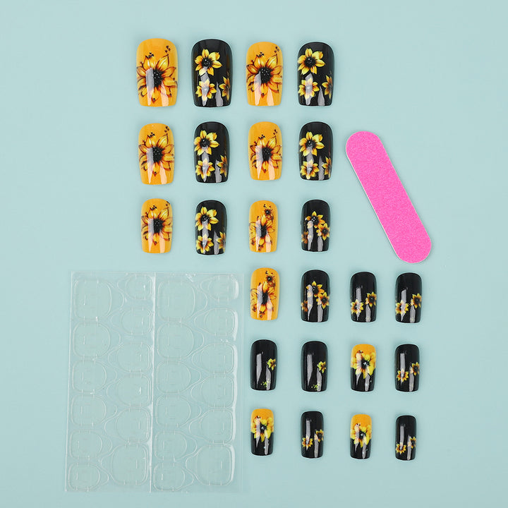 Artificial nails in floral design with sunflower motif Kalsten