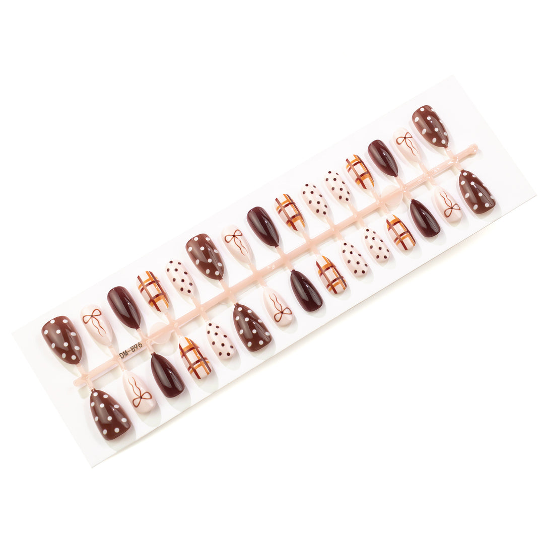 Decorative Press-On Nail Art Set with Bow and Polka Dot Designs Kalsten