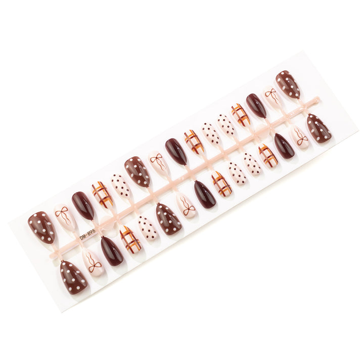 Decorative Press-On Nail Art Set with Bow and Polka Dot Designs Kalsten