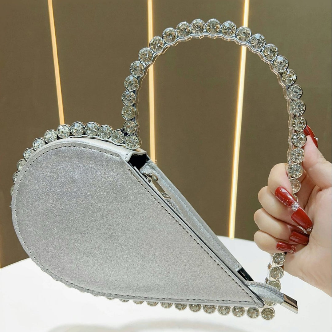 Heart-Shaped Rhinestone Handbag