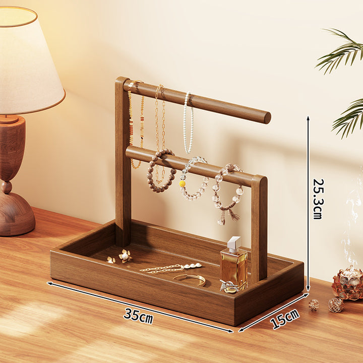 Multi Level Wooden Jewelry Display and Organizer Stand with Felt Lined Tray