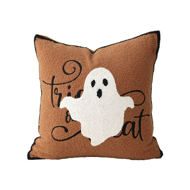 Decorative Halloween cushion cover with embroidered ghost