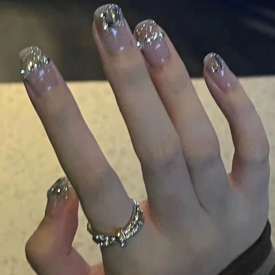 Rhinestone-Decorated Press-On Nail Art