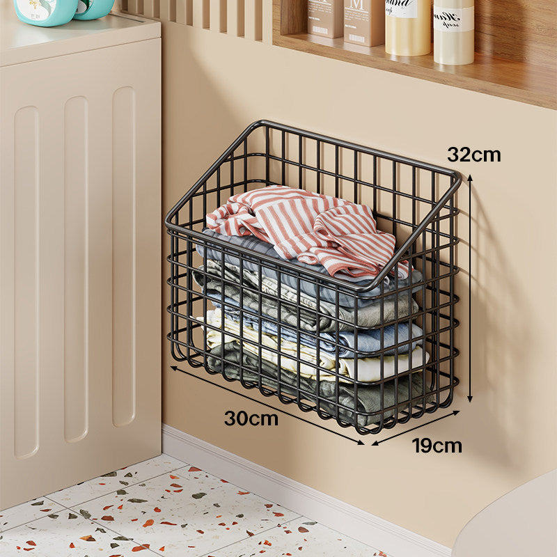 Wall-Mounted Wire Mesh Laundry Storage Basket with Slanted Open Top
