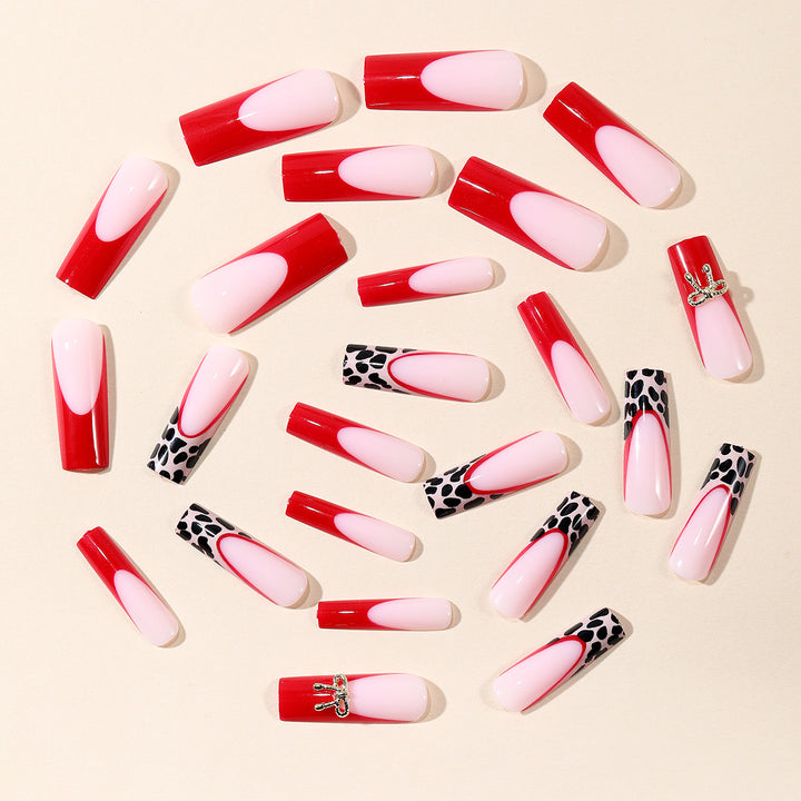 Stylish Acrylic Nail Extensions with Bow and Leopard Print Kalsten