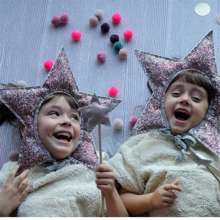 Glitter Star Point Headband Crown with Ribbon Ties