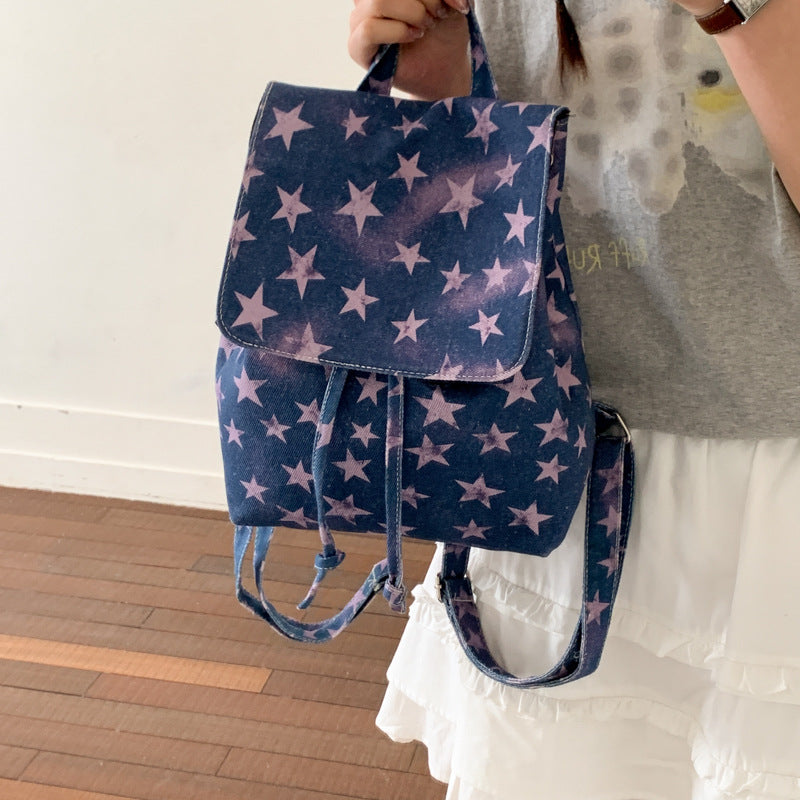 Star-Patterned Denim Backpack