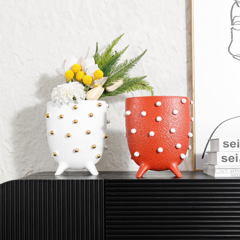 Decorative Planter with Textured Finish and Gold Accents