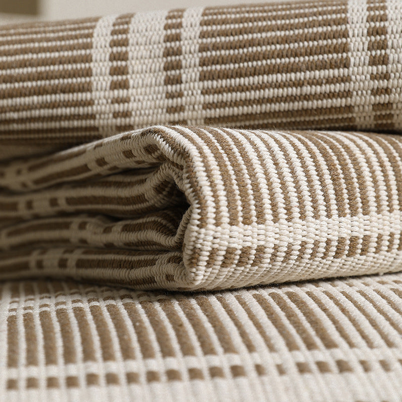 Non-slip sofa cover protection blanket with armrest extension and plaid weave structure