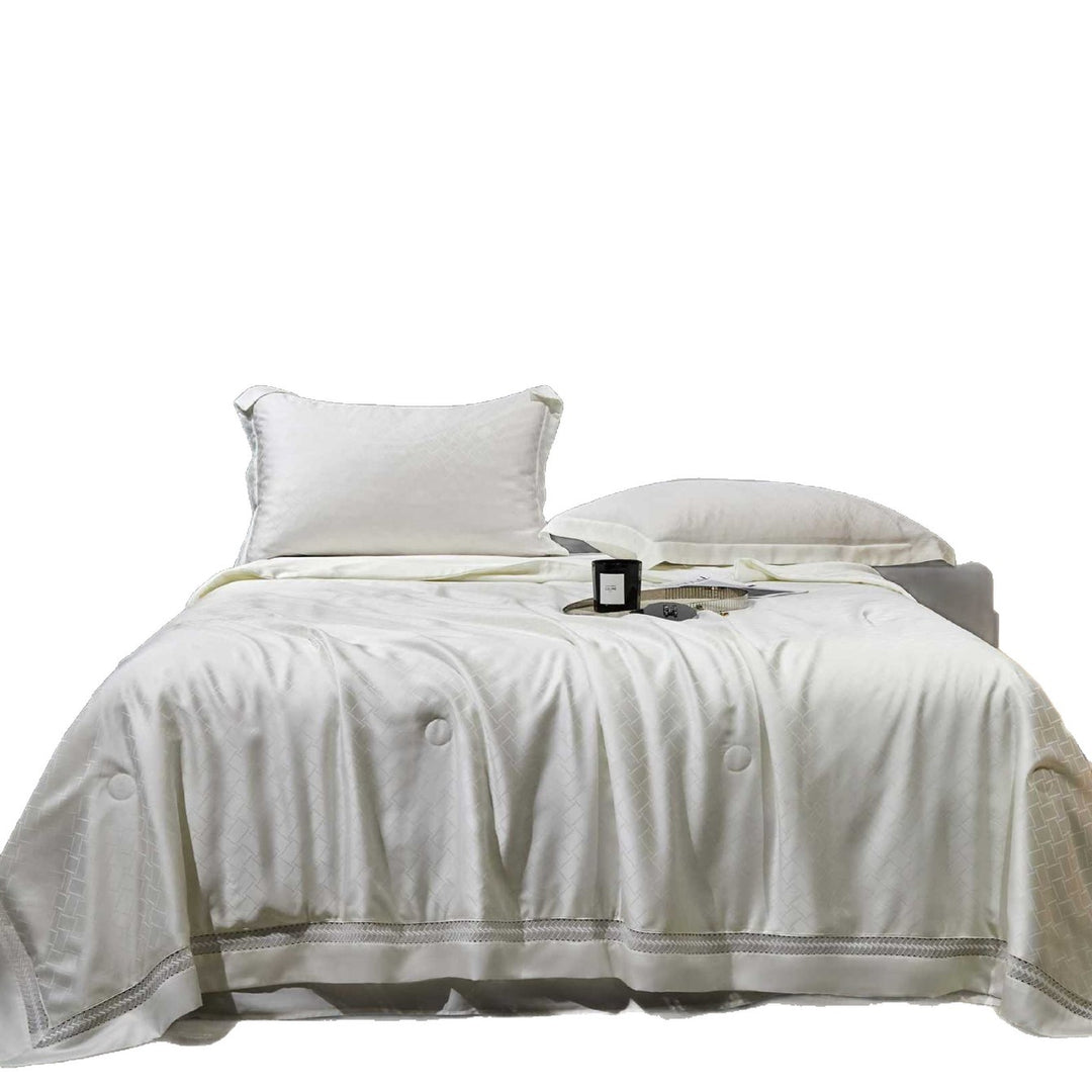 Satin-Duvet cover set with woven check jacquard and decorative border