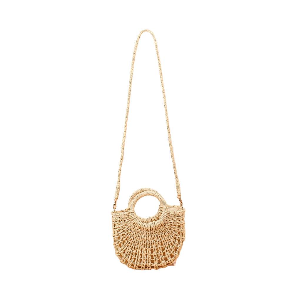 Shoulder bag made of woven natural material with round opening Kalsten