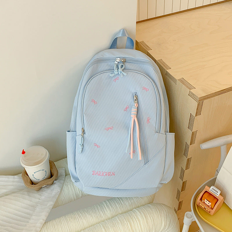 Stylish Embroidered Bow-Accent Casual Backpack Kalsten