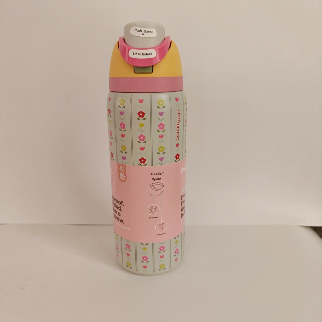 Double-Wall Vacuum Insulated Stainless Steel Travel Bottle With Flip Straw Leakproof Lid And Character Print