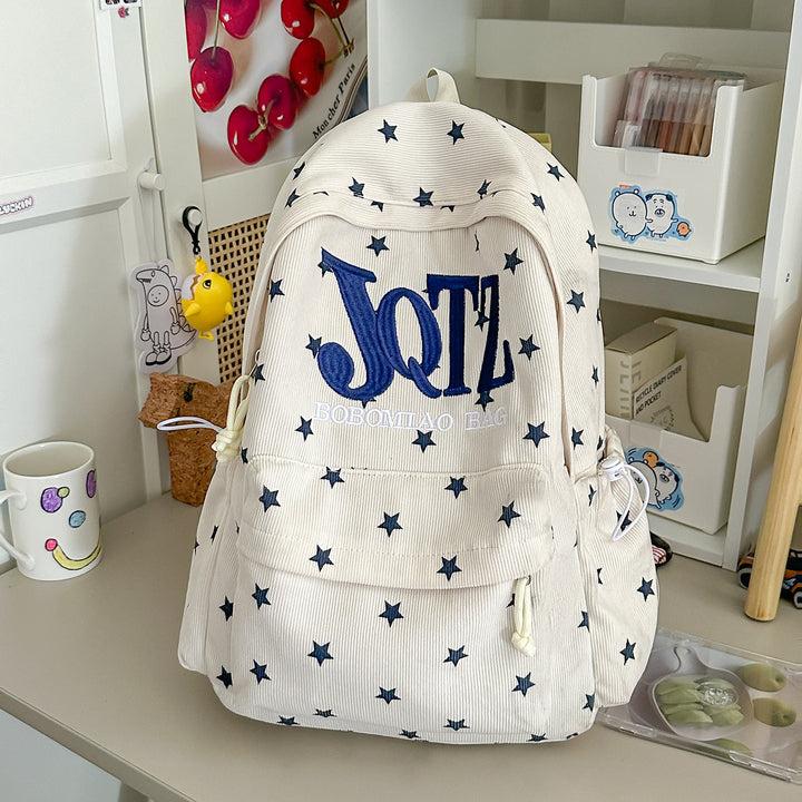 Stylish Star-Embellished Corduroy Backpack Kalsten