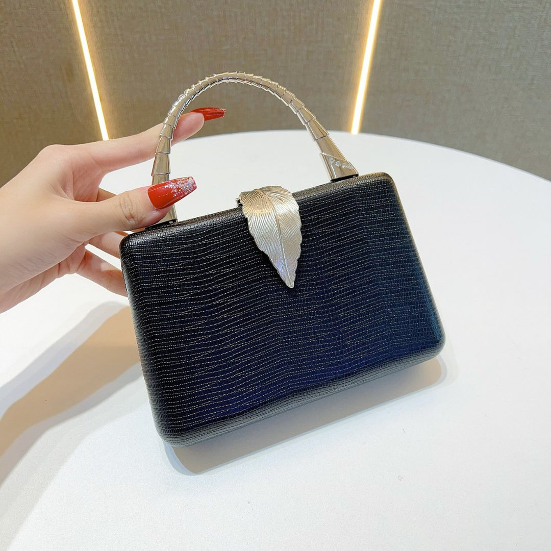 Elegant Leaf-Appliqué Evening Handbag