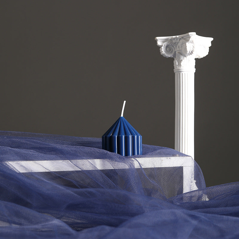 Decorative Tall Fluted Column Pillar Candle with Conical Peak