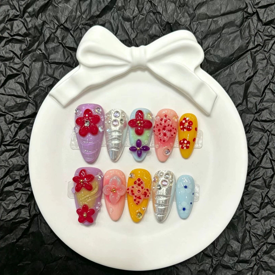 Artistic Floral Press-On Nails Set