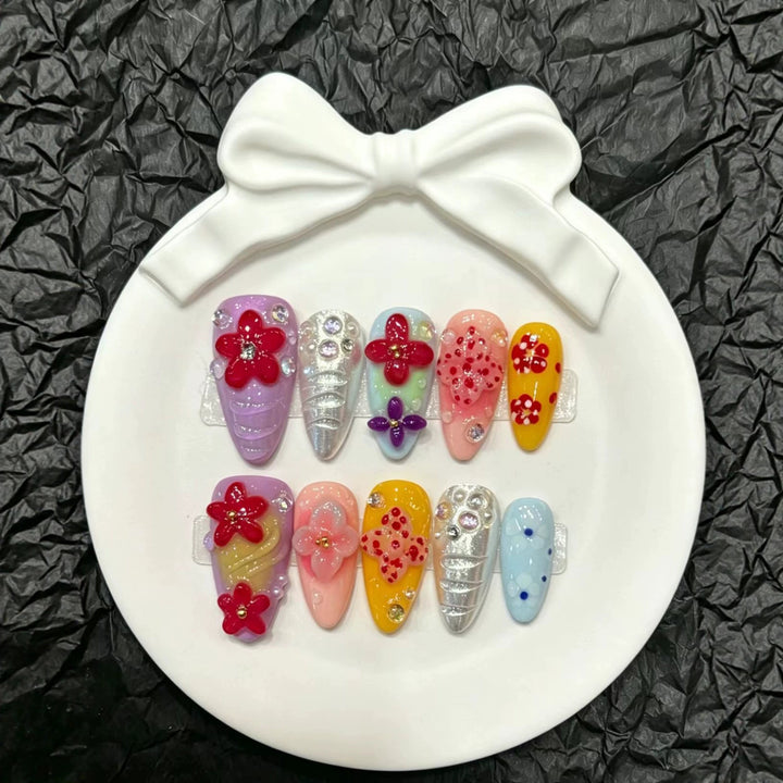 Artistic Floral Press-On Nails Set