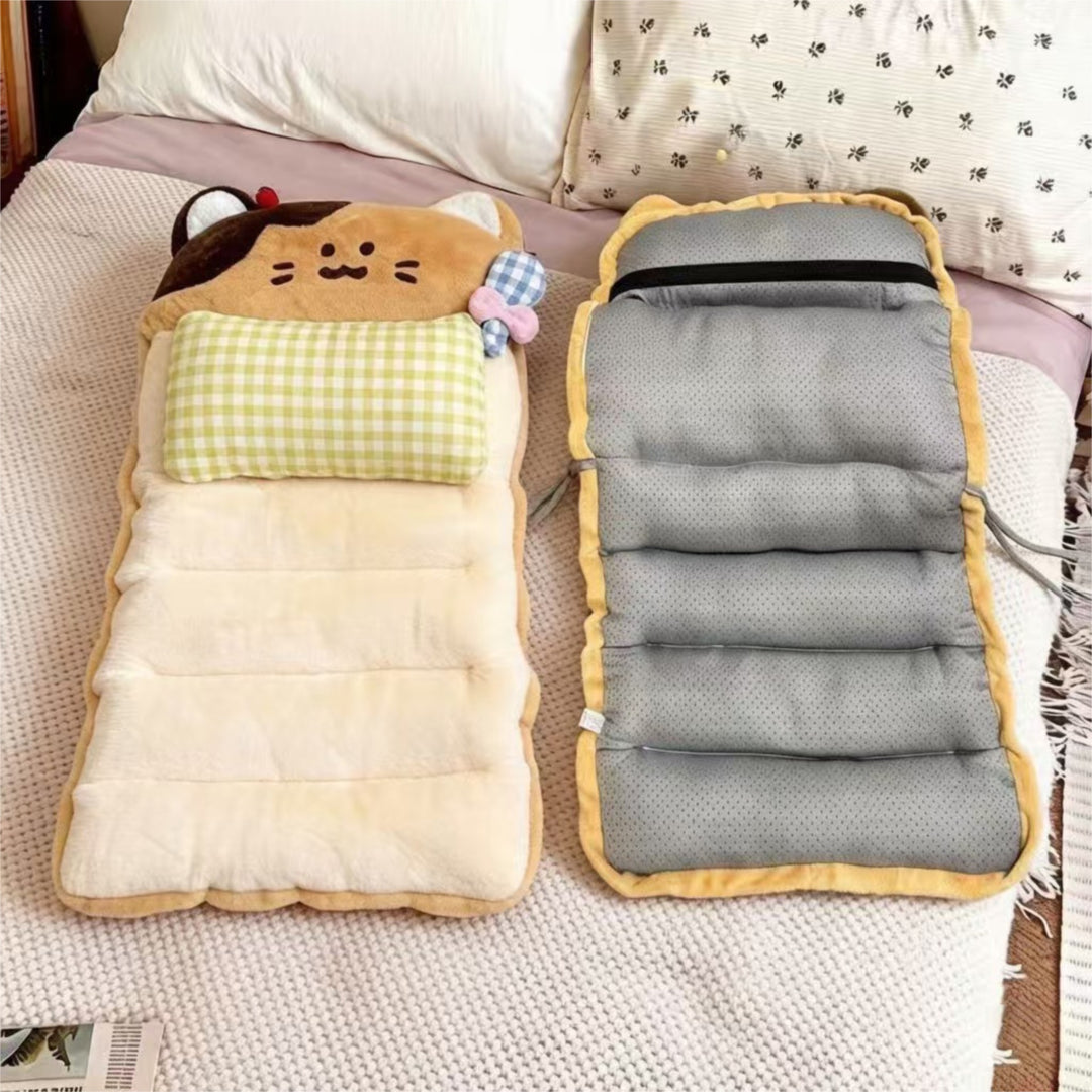 Plush seat cushion with high backrest and removable lumbar pillow in cute cat design