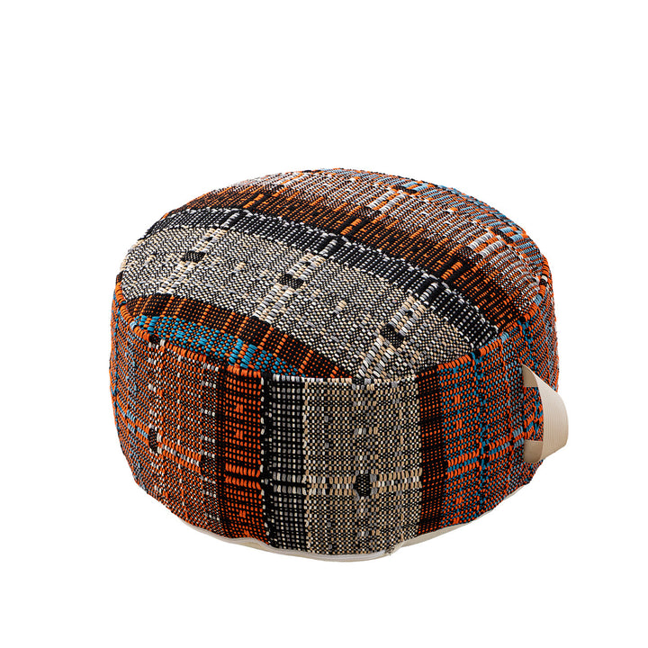 Beef woven pouf seat stool with carrying handle and canvas bottom