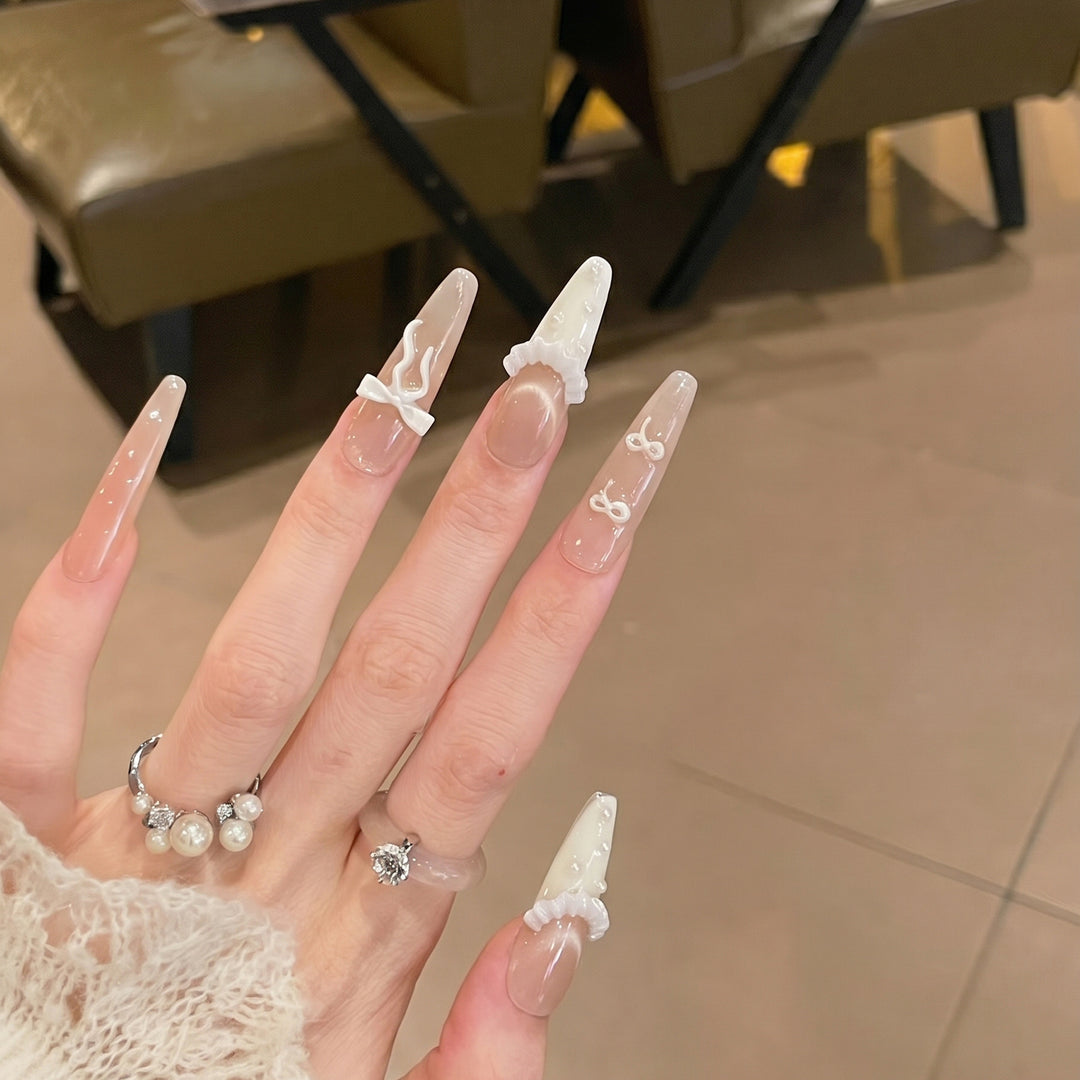Elegant Press-On Nail Set with Ruffled Accents Kalsten