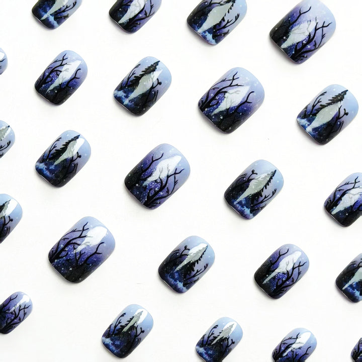 Artificial nail art with winter forest motif Kalsten