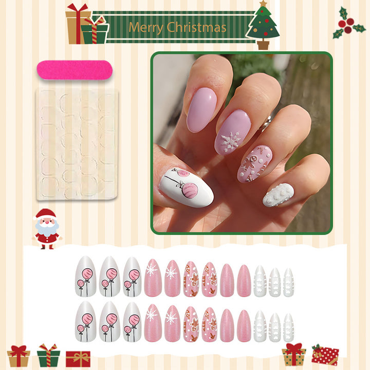 Acrylic nail set with festive Christmas designs and elegant embellishments Kalsten