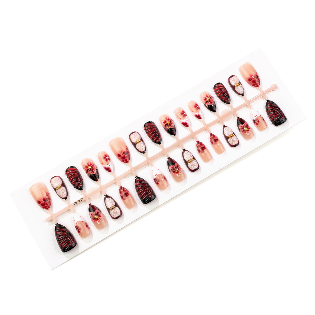 Artistic Floral-Embellished Press-On Nail Set