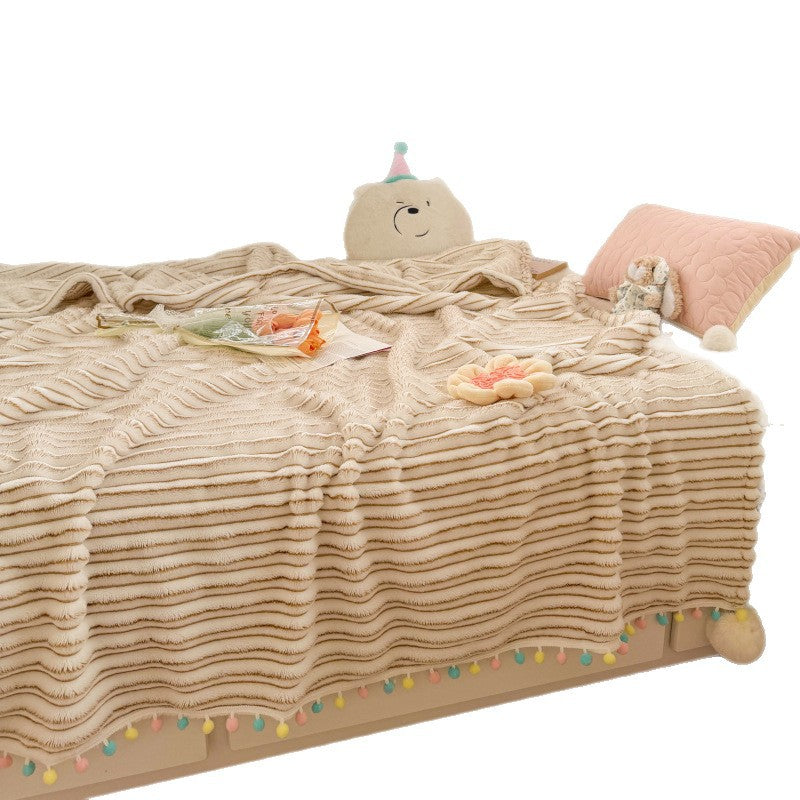 Plush Pom-Pom Edged Throw Blanket