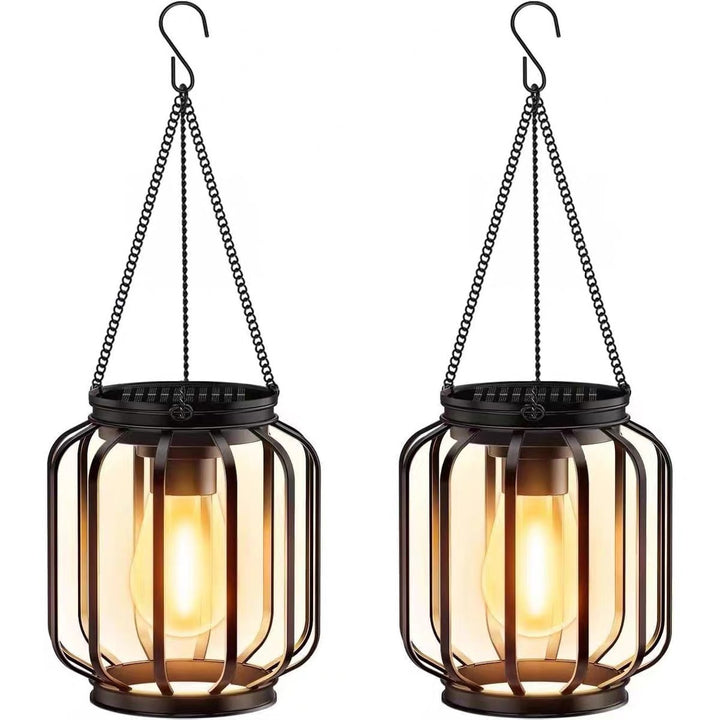 Vintage Hanging Metal Lantern Pendant With Edison-Style Bulb Cage And Adjustable Chain Kalsten