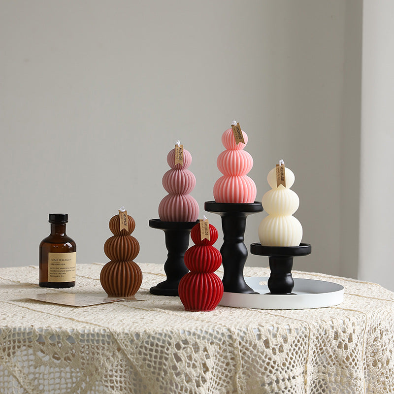 Ribbed Stacked Orb Sculptural Decorative Candle
