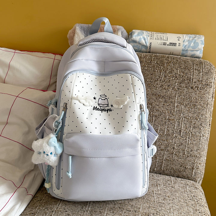 Stylish Dot-Printed Backpack with Decorative Accents Kalsten
