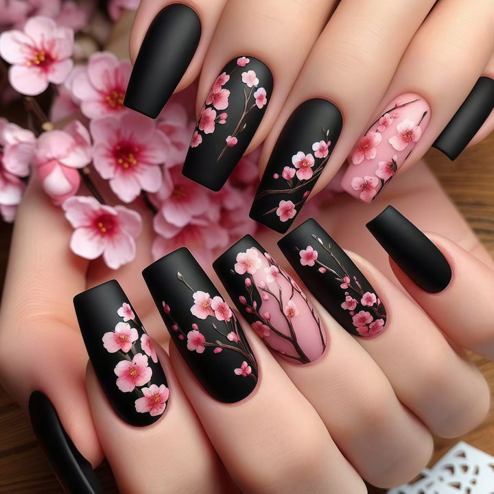 Artificial nails with timeless cherry blossom designs Kalsten