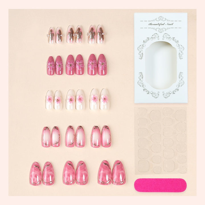 Artificial nail set with elegant flower and glitter details Kalsten