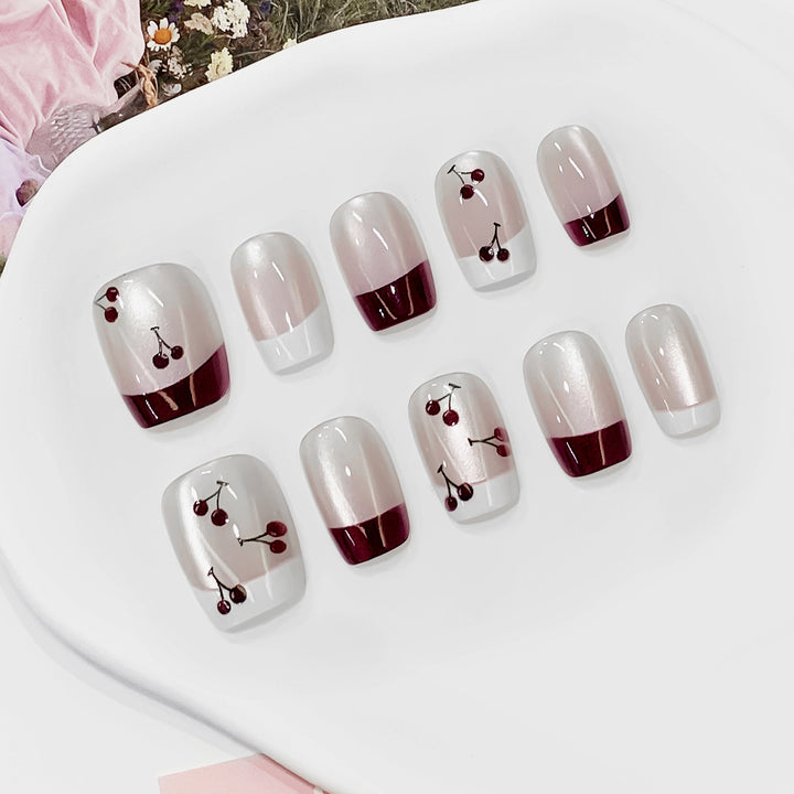Artistic nail tips with cherry design Kalsten