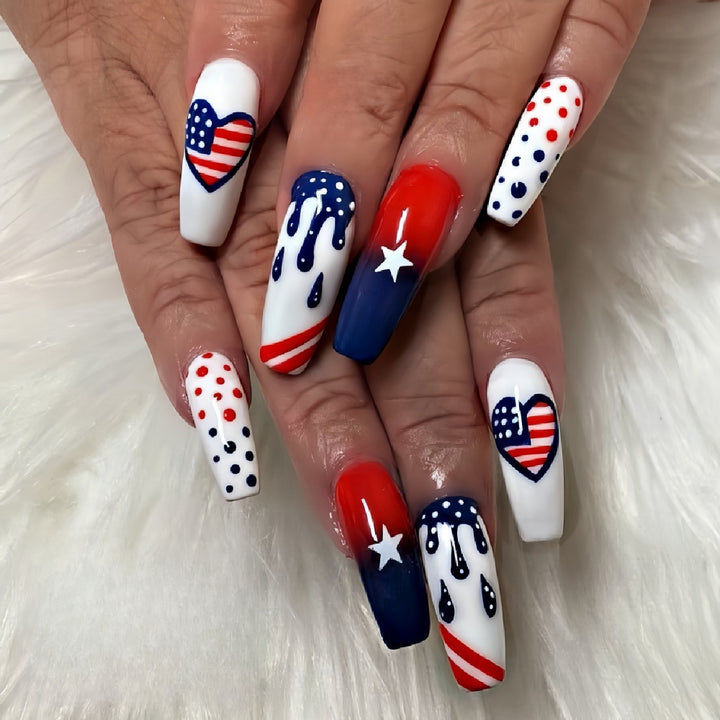 Artificial nails in patriotic heart design Kalsten