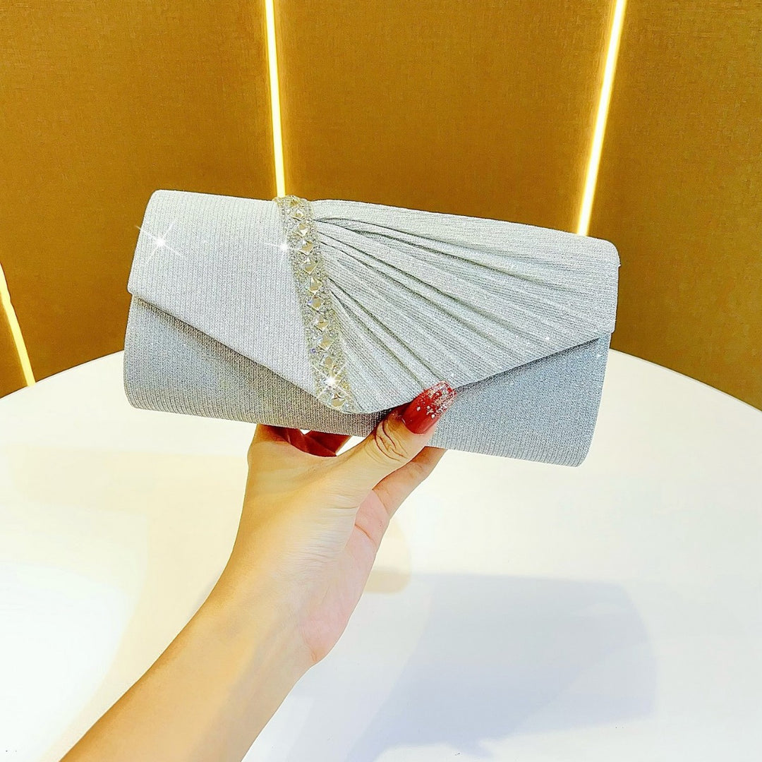 Pleated Evening Clutch Bag with Crystal Accent