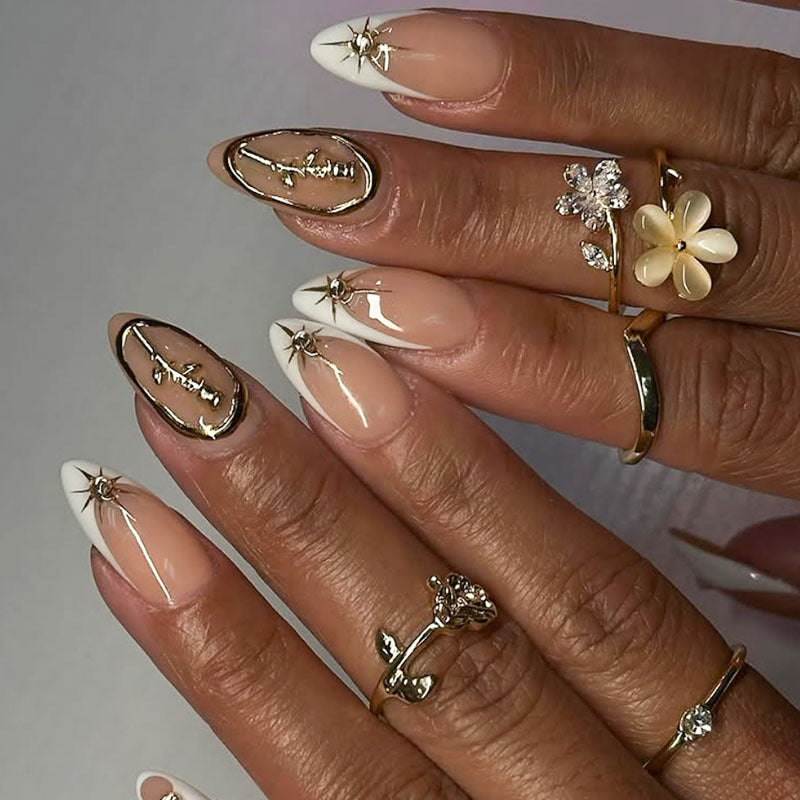 Elegant Stiletto Press-On Nails with Artistic Design