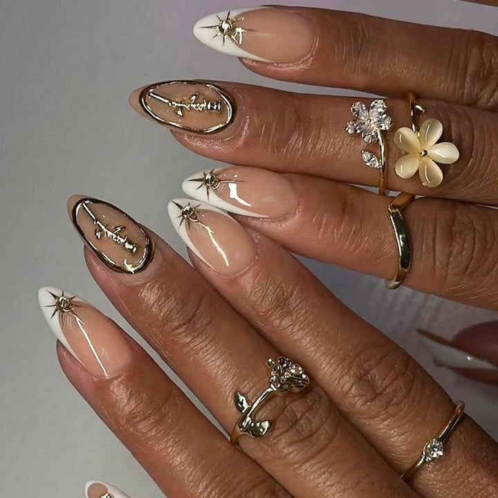Elegant Stiletto Press-On Nails with Artistic Design