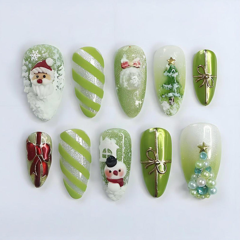 Festive Holiday-Themed Press-On Nail Art Set with Decorative Characters Kalsten