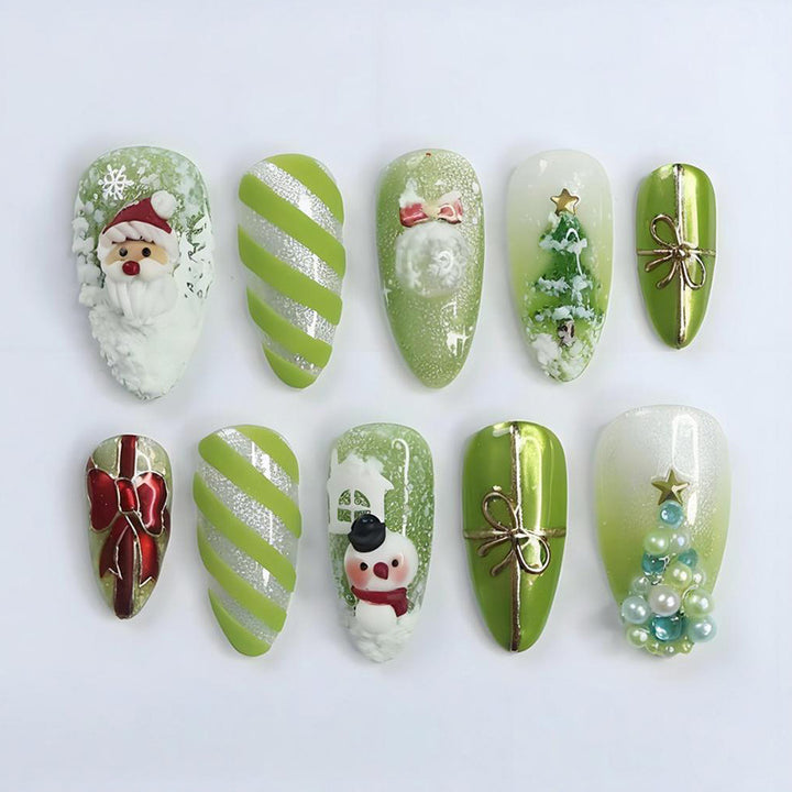 Festive Holiday-Themed Press-On Nail Art Set with Decorative Characters Kalsten