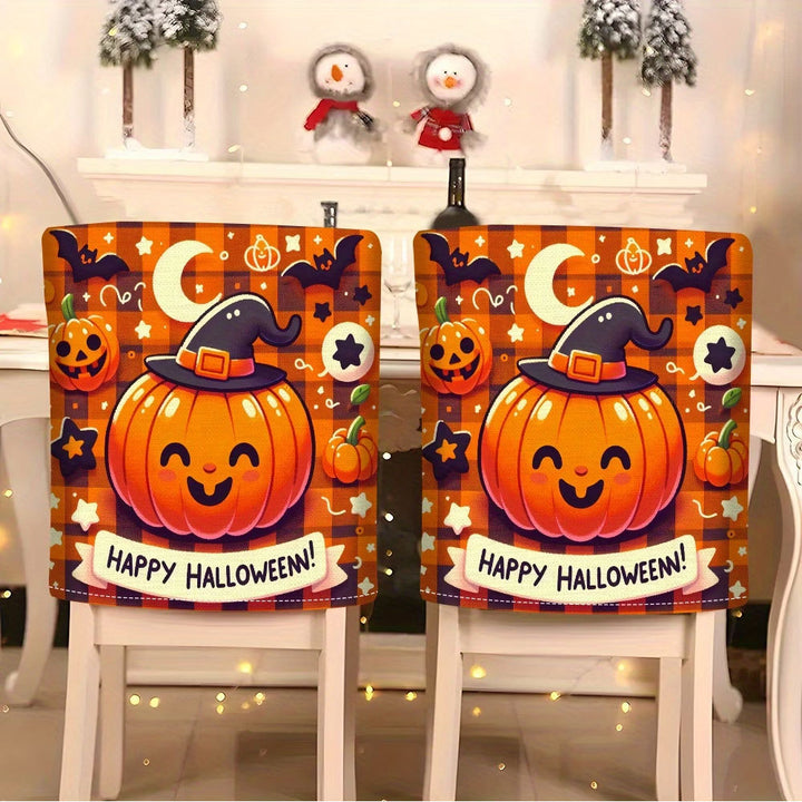Elastic chair back covers with Halloween cat design